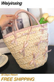 Weiyinxing Capacity Straw Woven Bucket Handbag For Women Cute Luxury Design New Purse Summer Holiday 2023 Casual Trendy Ladies Wallet