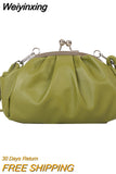 Weiyinxing Shoulder Bag Metal Clip Buckle Women Shoulder Handbags Shell Shape Small Leather Pleated Cloud Lady Purse for Travel Dating