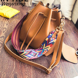 Weiyinxing Color Strap Bucket Bag for Women Pu Leather Shoulder Bag Desinger Ladies Crossbody Bags Bolsa Feminina Purse and Handbag