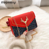 Weiyinxing Women's Crossbody Small Square Bag Fashion Antlers Decoration Shoulder Bag Ladies Phone PU Leather Women Small Messenger Bag