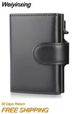 Weiyinxing Fashion Aluminum Credit Card Wallet Multifunctional RFID Blocking Trifold Smart Men Wallets Leather Slim with Coin Pocket