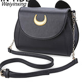 Weiyinxing Summer Sailor Moon Ladies Handbag Black Luna Cat Shape Chain Shoulder Bag PU Leather Women Messenger Crossbody Small Bag