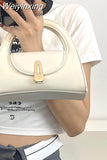 Weiyinxing Vintage Womens Shoulder Bag Simple Casual Top-handle Bags Solid Color Korean Style All-match Elegant Female Pu Leather Bag