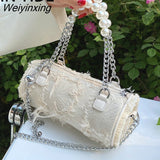 Weiyinxing High-quality Ladies Pearl Chain Shoulder Bag 2023 New Fashion Hand-held Handbag Hot-selling Messenger Hand Bag Cylinder Bag