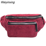 Weiyinxing Women Corduroy Waist Bag Ladies Designer Canvas Fanny Pack Fashion Brown Money Phone Chest Banana Bag Female Bum Belt Bags phone