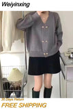 Weiyinxing New Casual Knitted Cardigan Woman Sexy V-Neck Double Breasted Women's Sweater Jacket Sweet Solid Color Female Jumper T213