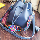 Weiyinxing Color Strap Bucket Bag for Women Pu Leather Shoulder Bag Desinger Ladies Crossbody Bags Bolsa Feminina Purse and Handbag