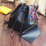 Weiyinxing Color Strap Bucket Bag for Women Pu Leather Shoulder Bag Desinger Ladies Crossbody Bags Bolsa Feminina Purse and Handbag