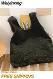 Weiyinxing Totoro Embroidery Lamb Fabric Handbag for Women Girls Japan INS Shoulder Bag Tote Bag Soft Fur Shopper Bag Dropshipping