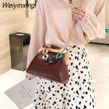Weiyinxing Women's Shoulder Bags Luxury Chains Crossbody Bags For Women 2023 Pu Messenger Bag Ladies Wooden Folder Handbag