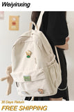 Weiyinxing Women Nylon Cute Backpack Bear Female Student College School Bag Badge Girl Doll Backpack Kawaii Book Ladies Fashion Bags Trendy