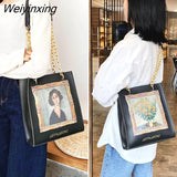 Weiyinxing Black Women's Bags Big capacity Printing Tote Bag Lady Handbags Women's Shoulder Bag Chains Bag 2023 Luxury Bag Designer