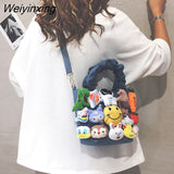 Weiyinxing Japanese Cartoon Canvas Bag Women Bags Bucket Bag Kawaii Plush Pendant Shoulder Bags Messenger Bag High Capacity Side Bag