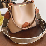 Weiyinxing Quality Ladies Messenger Bucket Bag 2023 New Korean Style Simple Wide Shoulder Strap One Shoulder Hit Color Retro Handbag