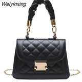 Weiyinxing Lattice Pattern Shoulder Bags Portable Women PU Leather Pleated Totes Retro Chain Small Crossbody Handbags