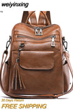 weiyinxing Women Backpack PU Leather Fashion Casual Tassel Bags High Quality Female Shoulder Bag Large Capacity School Backpacks for Girls