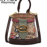 Weiyinxing Brand Graffiti Horseshoe Bags for Women High Quality Leather Shoulder Bag Luxury Purses and Handbags Designer Crossbody Bag