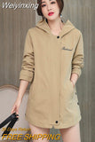 Weiyinxing large size 7XL windbreaker Coat women's mid-length jacket 2023 spring autumn all-match hooded outwear women Basic Coat