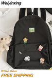 Weiyinxing Women Nylon Cute Backpack Bear Female Student College School Bag Badge Girl Doll Backpack Kawaii Book Ladies Fashion Bags Trendy