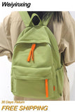 Weiyinxing Green Solid Color College Backpack Trendy Girl Boy Travel School Bag Cool Men Women Leisure Fashion Male Female Book Bags