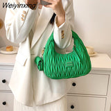 Weiyinxing Woman's Satchel Bag Pleated Designer Women Bags 2023 Trend Embroidered Thread Crescent Bags For Women Luxury Handbags