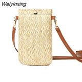Weiyinxing Women Straw Ladies Crossbody Messenger Bag Summer Bohemia Beach Rattan Shoulder Bag Small Solid Mobile Phone Coin Purse