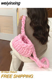 weiyinxing Thick Woolen Backpacks for Women Designer Crochet Back Packs Candy Color Knitted Shoulder Bags Casual Travel Bag Winter 0409