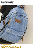 Weiyinxing New Denim Women Backpack Retro Travel Bagpack Large Capacity Backbag College Student School Bags for Teenager Girls Rugtas