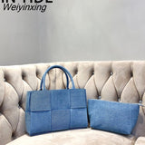 Weiyinxing Denim Women's Handbags Designer Woven Canvas Shoulder Bag Brands Composited Bags for Women 2023 Shopper Purses Clutch New