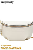 Weiyinxing Women Waist Packs White Purse Leather Fanny Letter Belt Bags Shoulder Messenger Female Wallet Fashion Chest Crossbody Bag Pouch
