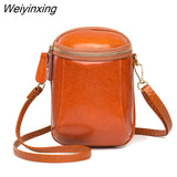 Weiyinxing Oil Wax Cow Leather Shoulder Crossbody Bag for Women High Quality Genuine Leather Mini Ladies Mobile Phone Bag and Purse