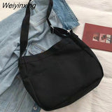Weiyinxing Women Solid Color Canvas Bag Women's Black White Messenger Bag Magnetic Buckle Student One Shoulder Bag High Capacity School Bag
