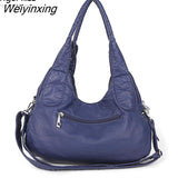 Weiyinxing Washed Shoulder Bags for Women 2023 Classic Fashion Motorcycle Soft Handbags PU Leather Shoppin Bags Chic Crossbody Bag