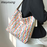 Weiyinxing Brand Design Women Weave Bucket Shoulder Bags Fashion Handbags and Purses Casual Fabric Crossbody Bag 2023 Summer