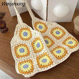 Weiyinxing Paisley Crochet Women Shoulder Bags Knitting Large Tote Bag Casual Lady Handbags Big Shopper Purses Summer Beach Bag