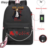 Weiyinxing Revenger Mikey Sano Manjiro Anime School Backpack Teen Girls Backpacks Travel Laptop Chain Backpack W/ Headphone USB Port