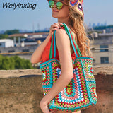 Weiyinxing Paisley Crochet Women Shoulder Bags Knitting Large Tote Bag Casual Lady Handbags Big Shopper Purses Summer Beach Bag