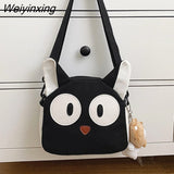 Weiyinxing Women Cute Cat Canvas Bag Female 2023 New Cartoon Shoulder Bags Student Large Messenger Bag Cat Shape Female Handbag Tote Bags