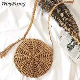 Weiyinxing Straw Bags for Women Circle Beach Handbags Summer Rattan Shoulder Bags Handmade Knitted Travel Big Totes Bag 2023 New