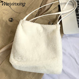 Weiyinxing Women's Shopper Bag Plush Tote Shoulder Bags For Women 2023 Fluffy Female Handbag Fur Ladies Hand Shoppers Bag Black Sac A Main