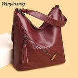 Weiyinxing Brand Soft Leather Ladies Messenger Bag High Capacity Tassel Handbag High Quality Girls Shoulder Bag New Fashion Tote Bag