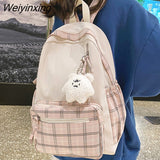 Weiyinxing Girl Lattice Travel School Bag Fashion Lady Kawaii Book Backpack Trendy College Cool Female Plaid Backpack Women Laptop Bag