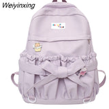 Weiyinxing Style Women Sweet Backpack Large Capacity Open Pockets Kawaii Female Bow School Bags for Teenager Girls Travel Backpacks