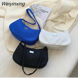 Weiyinxing Women Solid Color Shoulder Bag Mini Crescent Messenger Handbags Luxury Designer Nylon Handbag Retro Ladies Underarm Bags