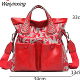 Weiyinxing Fashion Rivet Letter Leather Women Handbag Luxury Brand Women Shoulder Bags Luxury Large Totes Designer Female Messenger bag