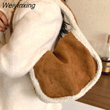 Weiyinxing Women's Furry Tote Bags Winter Plush Scrub Handbags Women Underarm Bags Large Capacity Tote Shoulder Bags For Women Handbag