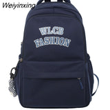 Weiyinxing Men and Women Cool Waterproof Nylon Laptop Backpack Large Capacity Letter Printing Travel Book Bag Teenagers Preppy Schoolbag