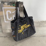 Weiyinxing Bags For Women Casual Denim Bags embroidery Female Shoulder Bag Pack Travel Zipper Handbag Tote Ladies Messenger Bag