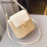 Weiyinxing Straw Shoulder Messenger Bags Women's Designer Luxury Woven Bucket Bag 2023 New Summer Beach Straw Bag Female Handbag