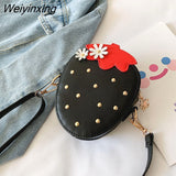 Weiyinxing PU Leather Girls Coin Purse Lovely Children Strawberry Rivet Crossbody Bags Cute Baby Accessories Mini Wallet Kids Gifts